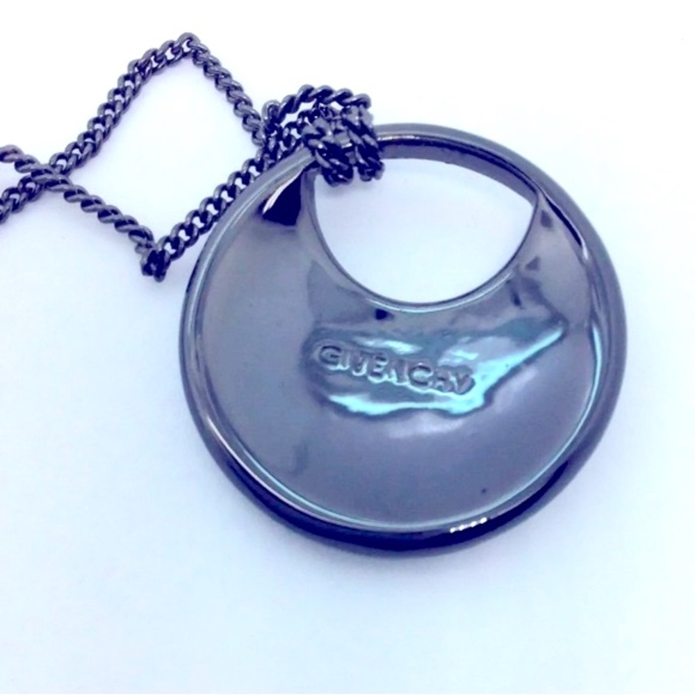 [Givenchy] Hematite Tone Pave Black Rhinestone Pendant Adjustable Necklace - Picture 8 of 9